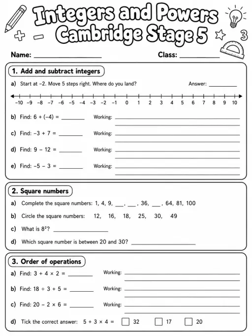 Integers and Powers Cambridge Stage 5