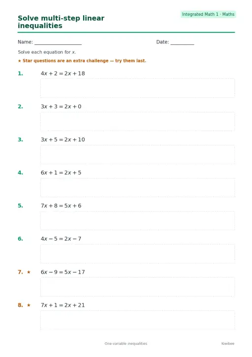Solve multi-step linear inequalities
