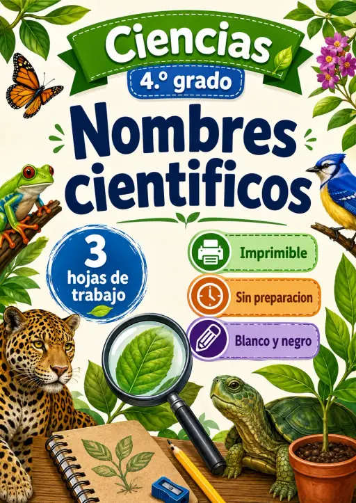4.º grado - Nombres científicos - Paquete de ciencias en español