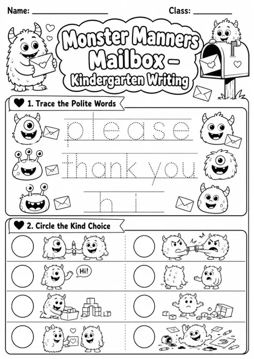 Monster Manners Mailbox Writing Worksheet Pack