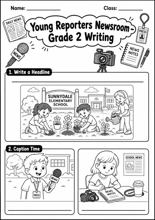 Young Reporters Newsroom Writing Worksheet Pack