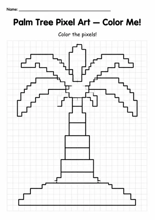 Palm Tree Pixel Art Coloring Page