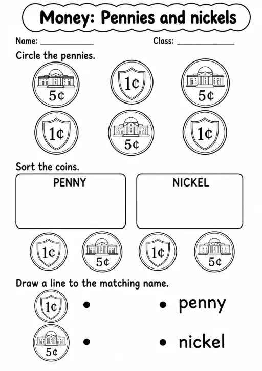 Pre-K Money Math Worksheet Pack