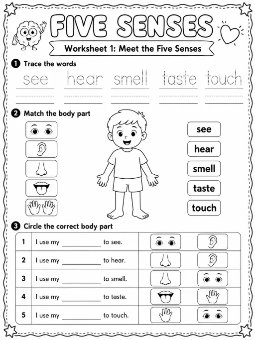 Five Senses Worksheet Pack - Set 2