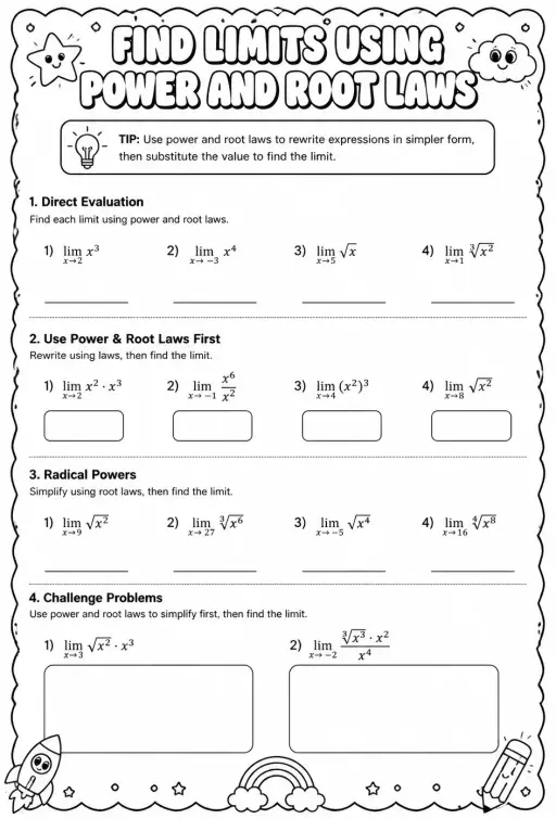 Find limits using power and root laws