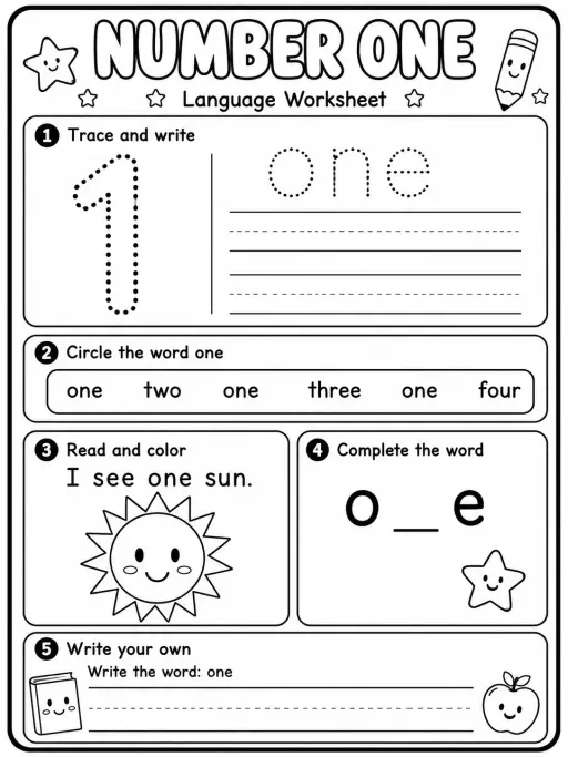 Number One Worksheet Pack