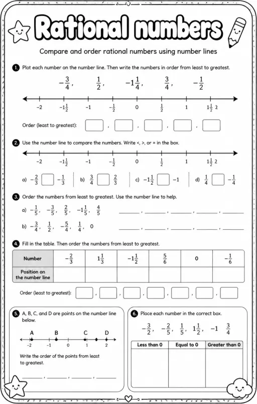 Compare and order rational numbers using number lines