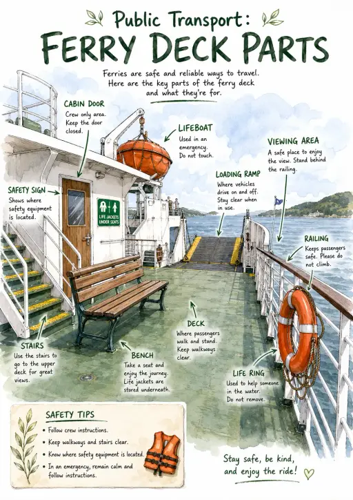 Public Transport: Ferry Deck Parts Infographic
