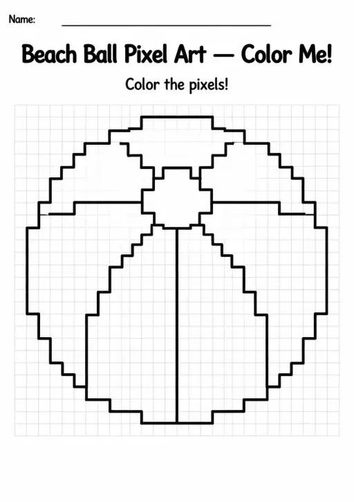 Beach Ball Pixel Art Coloring Page