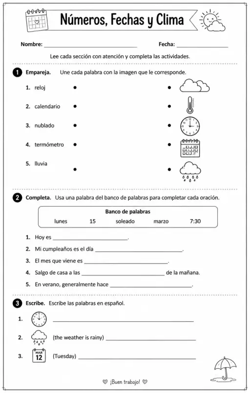Interpretar horarios básicos, calendarios y formularios de información personal.