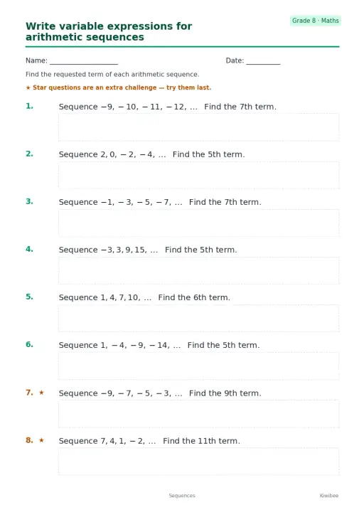Write variable expressions for arithmetic sequences