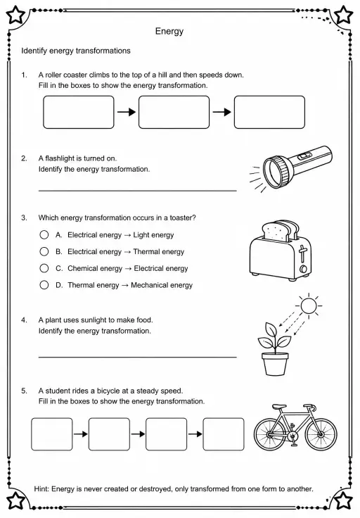 Identify energy transformations