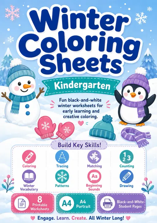 Winter Coloring Sheets Worksheet Pack