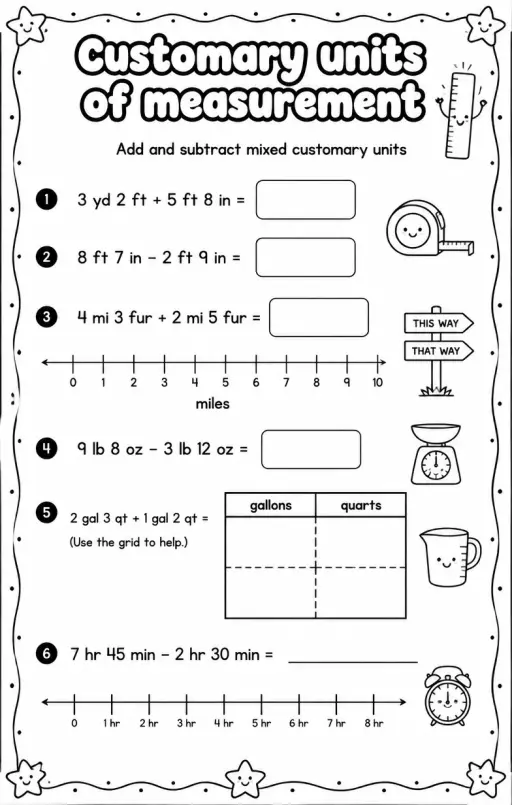 Add and subtract mixed customary units