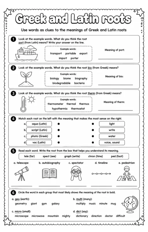Use words as clues to the meanings of Greek and Latin roots