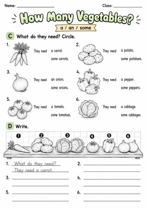 How Many Vegetables? | Grade 2 Vocabulary Worksheet