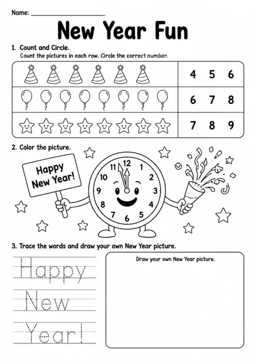 New Year Worksheet — Grade 1