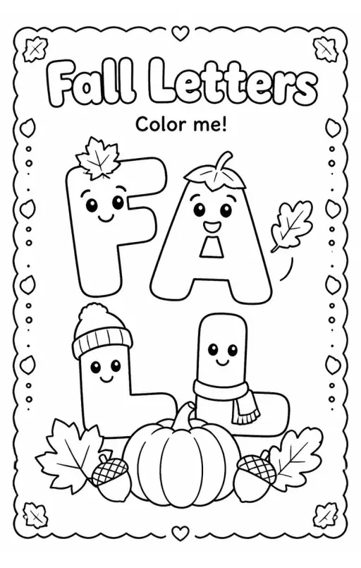 Fall Letters Coloring Page