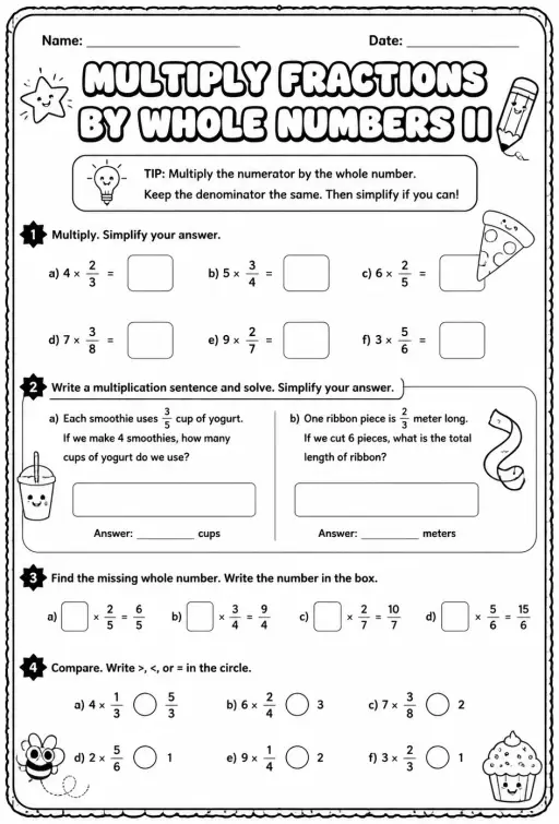 Multiply fractions by whole numbers II