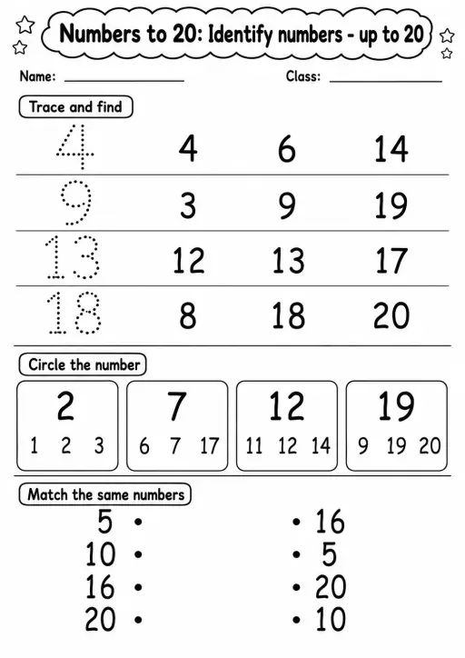 Kindergarten Numbers to 20 Math Worksheet Pack