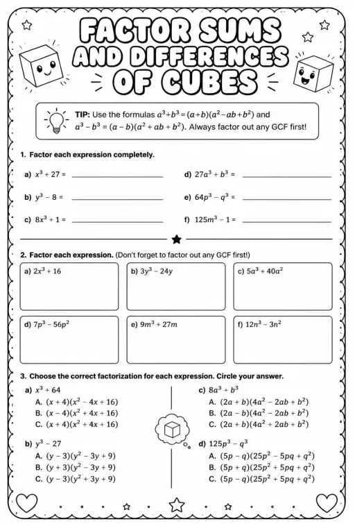 Factor sums and differences of cubes