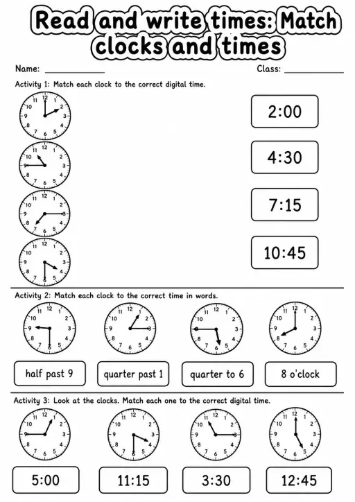 Grade 3 Read And Write Times Math Worksheet Pack