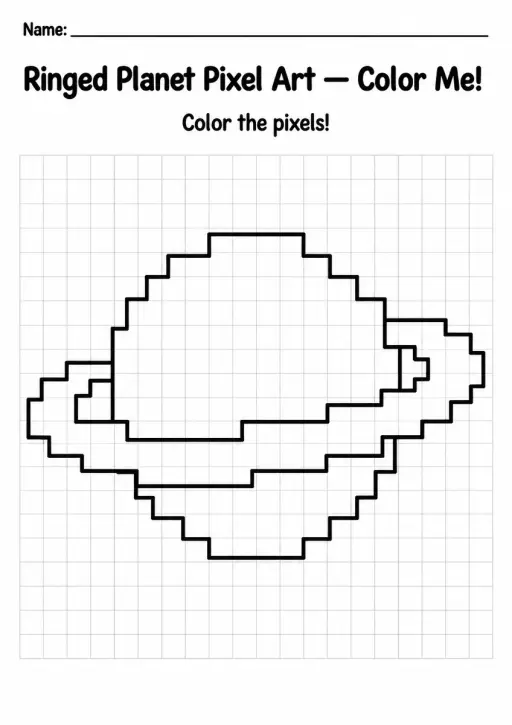 Ringed Planet Pixel Art Coloring Page