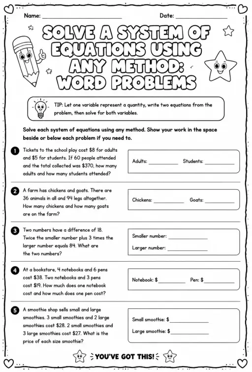 Solve a system of equations using any method: word problems