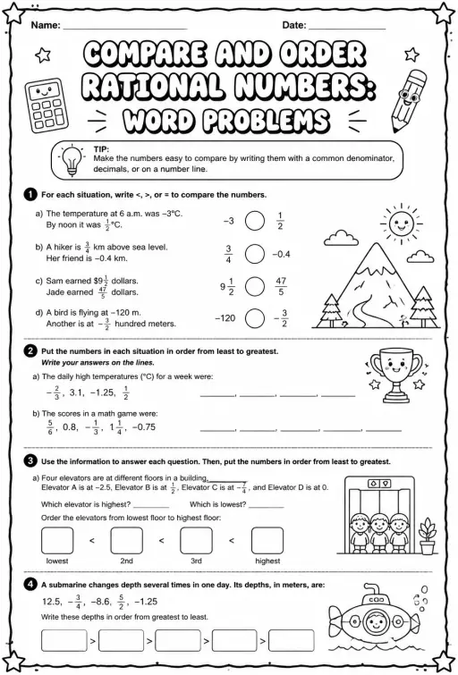 Compare and order rational numbers: word problems
