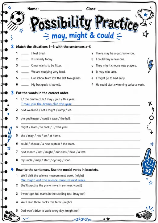 Possibility Practice | Grade 5 Grammar Worksheet