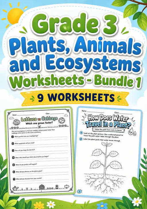 Grade 3 Plants, Animals and Ecosystems Worksheets - Pack 1