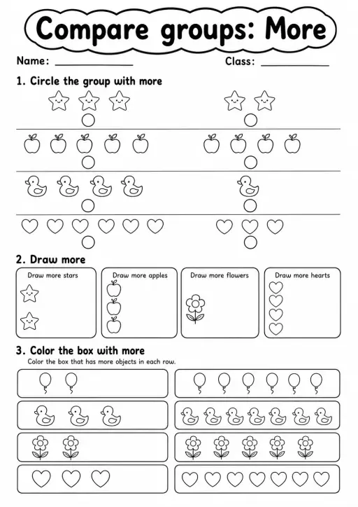 Pre-K Compare Groups Math Worksheet Pack
