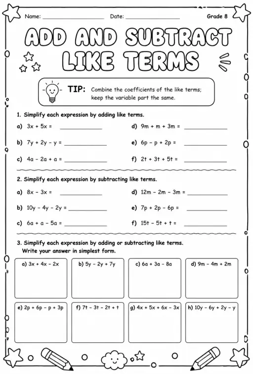 Add and subtract like terms