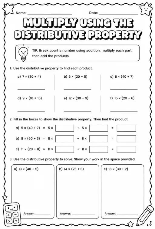 Multiply using the distributive property