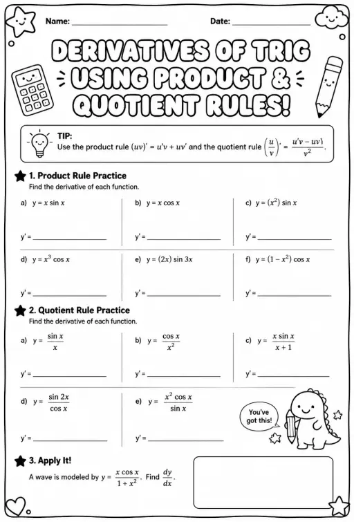 Find derivatives of trigonometric functions using the product and quotient rules