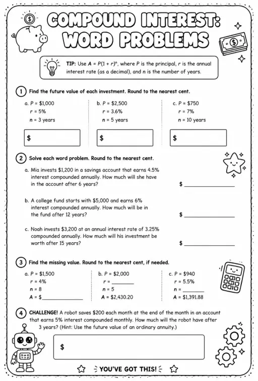 Compound interest: word problems