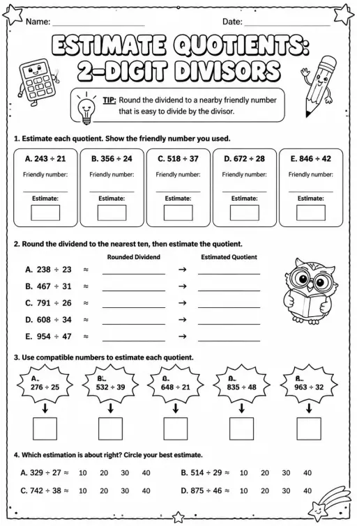 Estimate quotients: 2-digit divisors