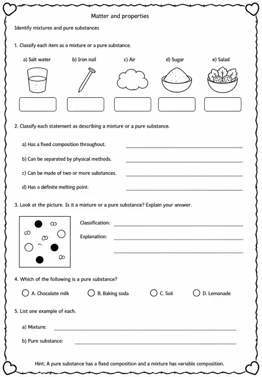 Identify mixtures and pure substances