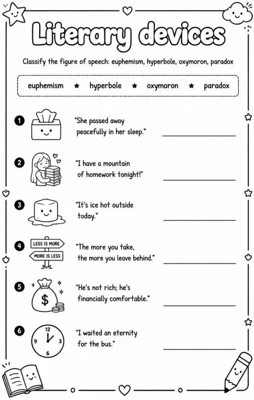 Classify the figure of speech: euphemism, hyperbole, oxymoron, paradox