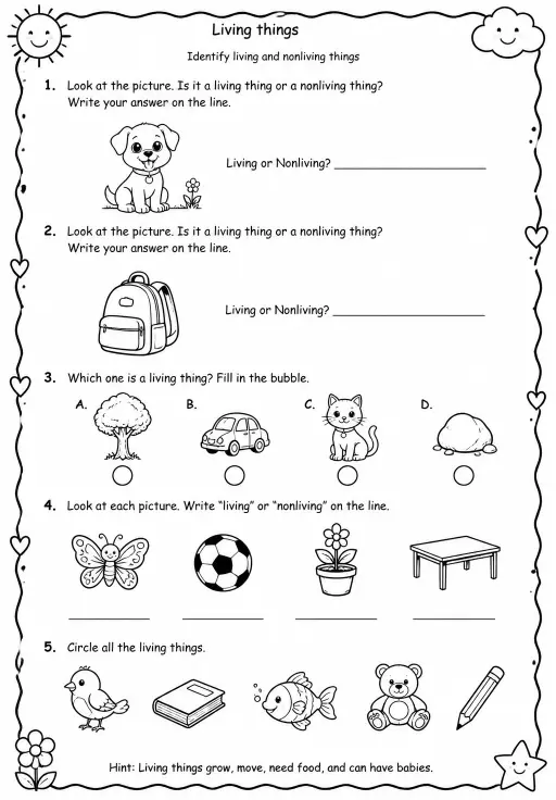 Identify living and nonliving things