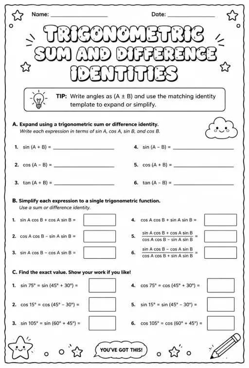 Trigonometric sum and difference identities