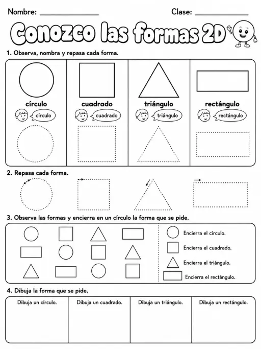 4.º grado - repaso mixto: formas 2D y líneas - Paquete de fichas - Conjunto 3
