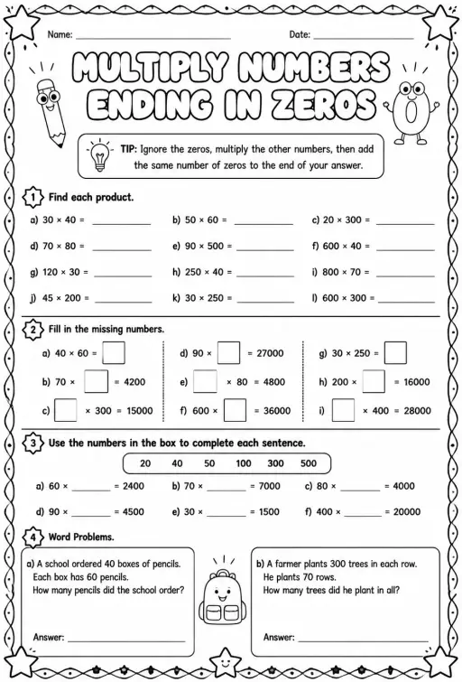 Multiply numbers ending in zeros