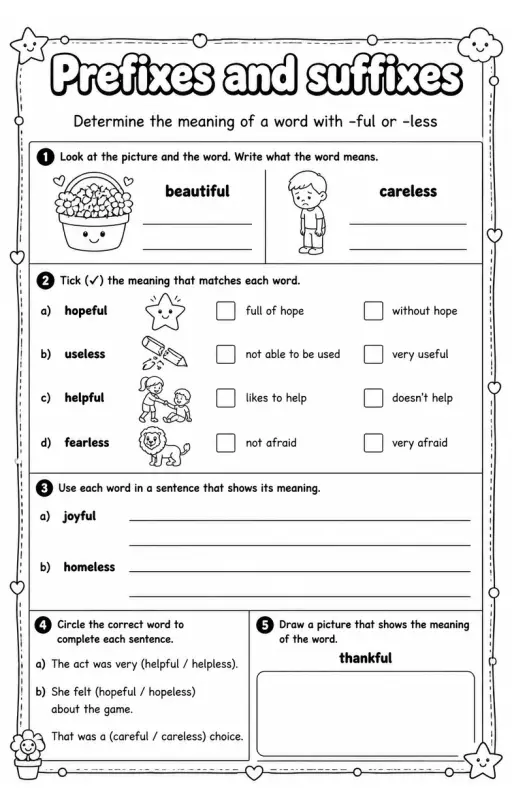 Determine the meaning of a word with -ful or -less