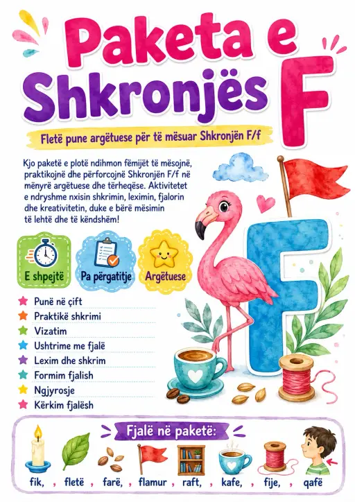 Albanian Letter F Phonics Worksheets Pack