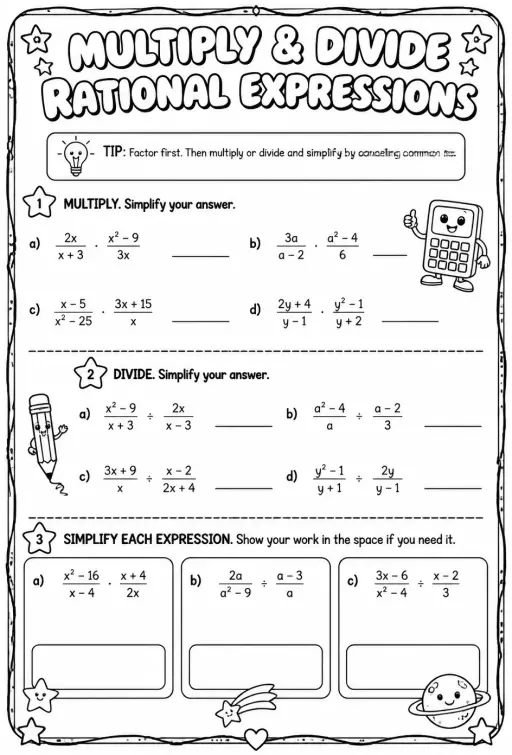 Multiply and divide rational expressions