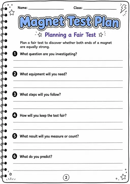 Magnet Test Plan - Grade 3 Science Worksheet