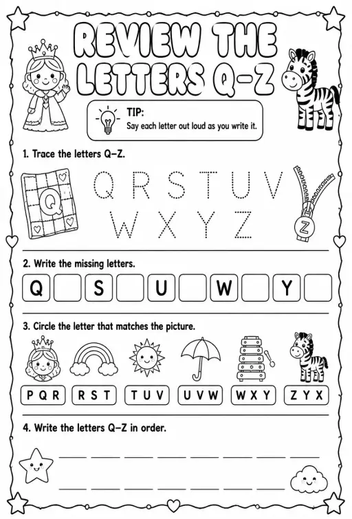 Review the letters Q–Z