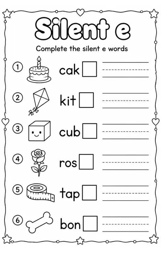 Complete the silent e words