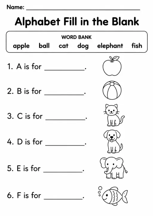 Alphabet Fill in the Blank — Kindergarten